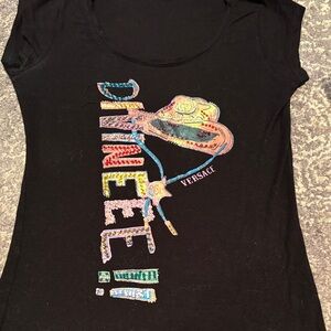 Versace Black T-Shirt with Colorful cowboy hat beaded Graphic